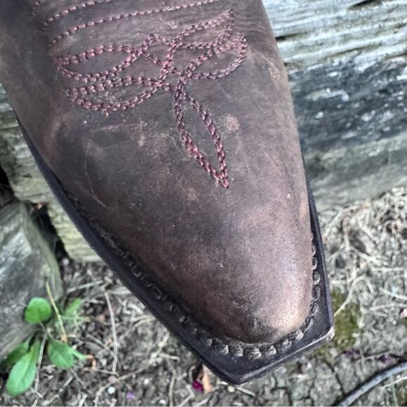 E & A Outlaws Western Wear Cowboy Brown Leather Strap Boots Women's Size 7 US - Picture 9 of 12